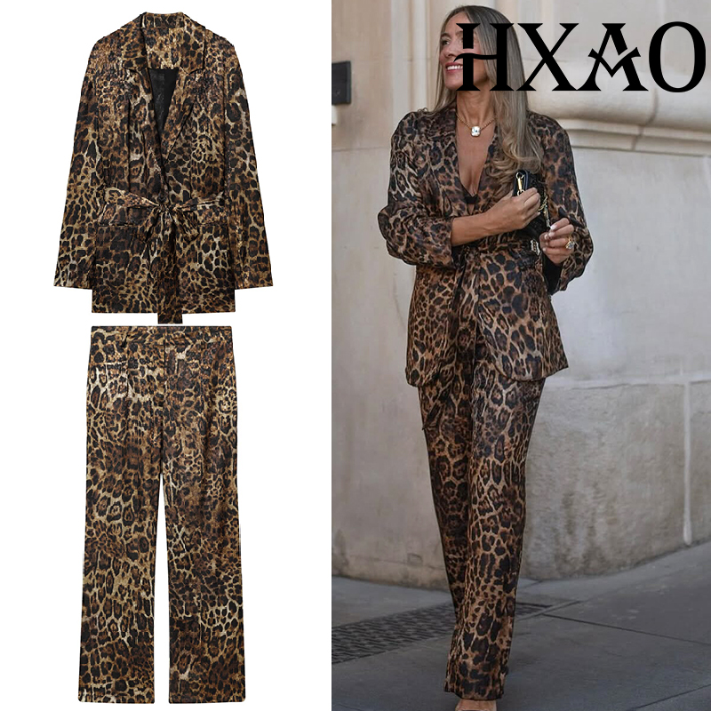 Winter Clothing Vintage - Zestawy spodni HXAO Leopard, 2-częściowy zestaw,