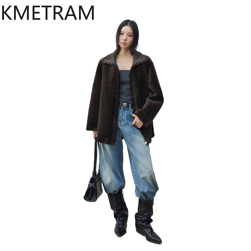 Winter Clothing In Spanish - KMETRAM Prawdziwe płaszcze z wełnistej skóry
