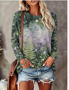 Winter Clothing For Women - Damska koszulka z długim rękawem, gradientowe