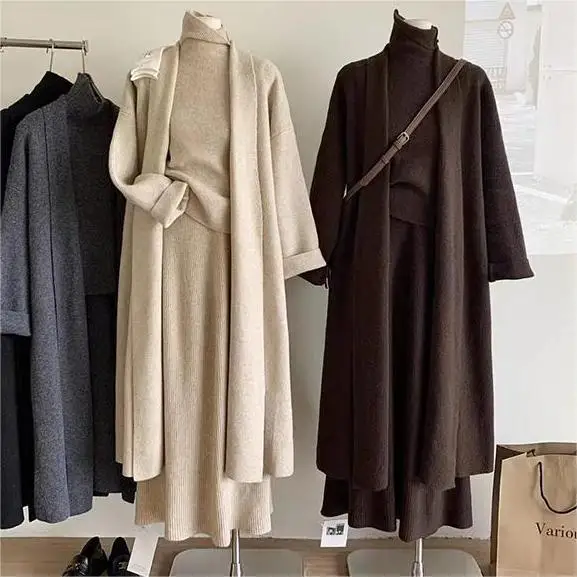 Winter Clothing Ladies - Trzyczęściowe zestawy damskie Długi sweter Kamizelka