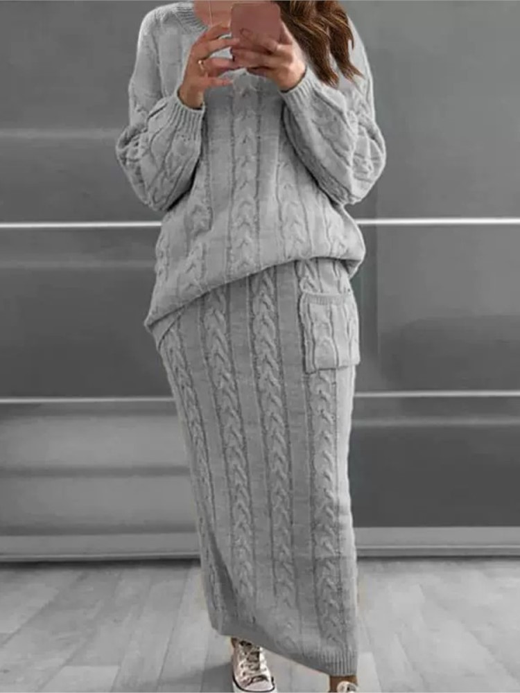 Winter Clothing Ladies - Modne dzianinowe komplety swetrów dla kobiet,