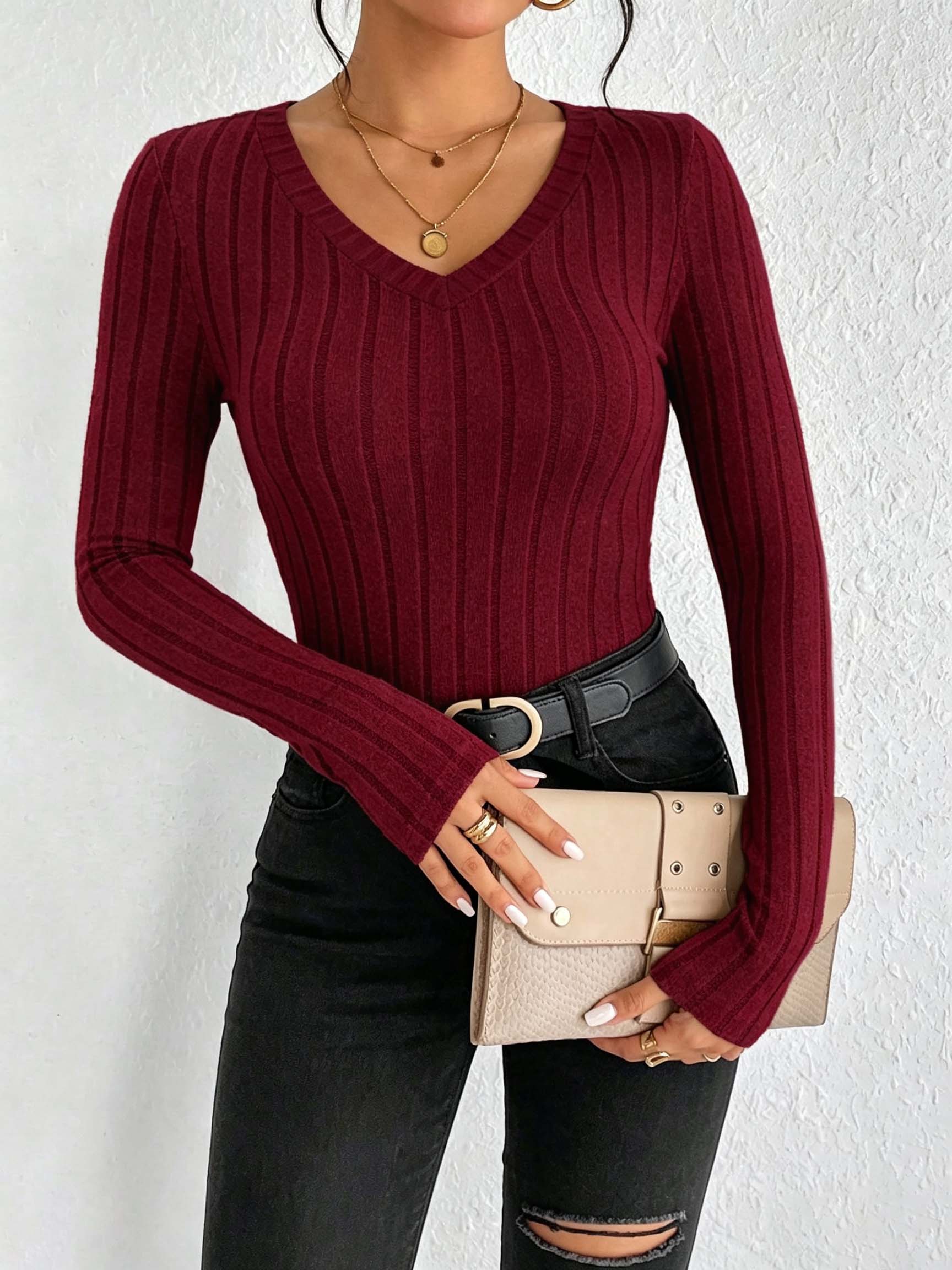 Damska gładka bluzka z dekolte – Winter Clothing For Women recenzja i cena